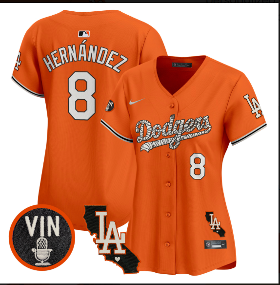 Women Los Angeles Dodgers 8 Hernandez 2025 orange Limited Stitched Jersey